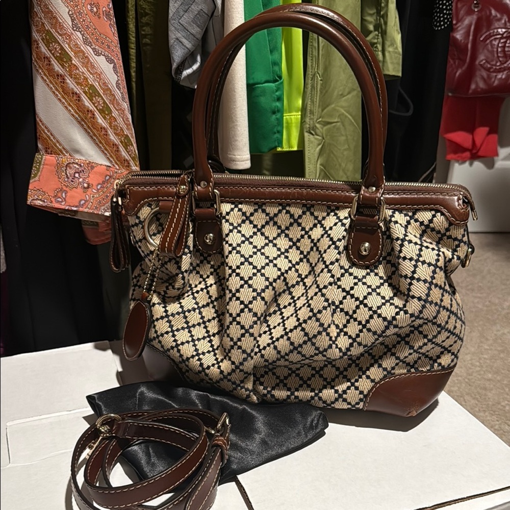 Gucci Brown and Cream Satchel with Bamboo Handles